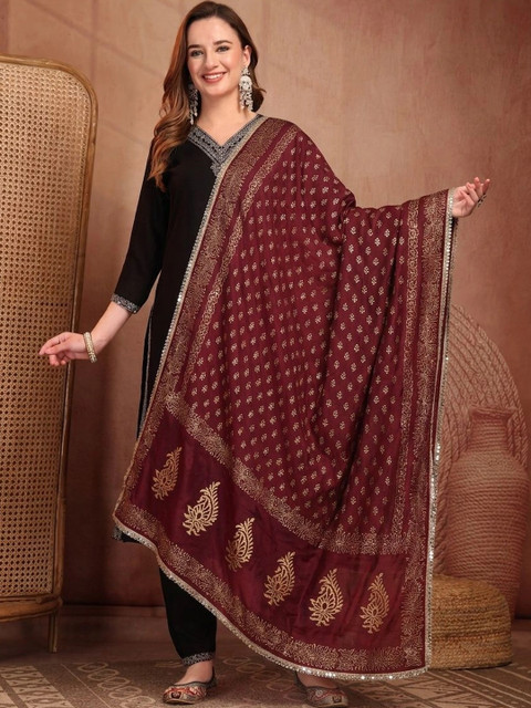 Clora Creation Ethnic Motifs Foil Print Dupatta with Sequinned