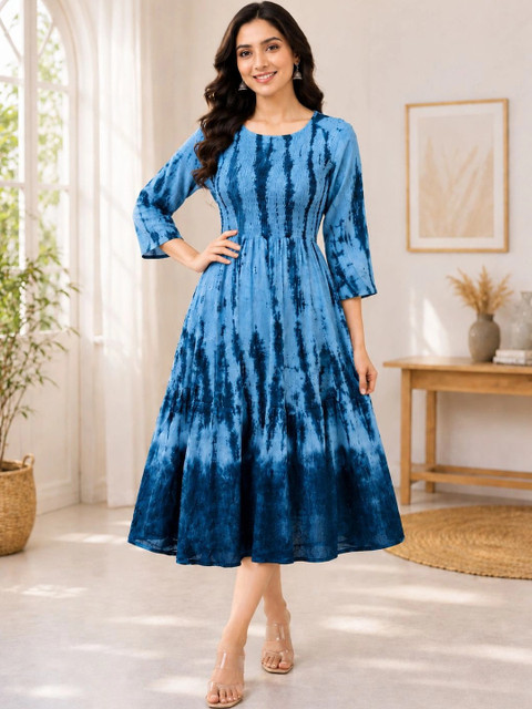 KASIBAA Tie and Dye Dyed A-Line Midi Dress