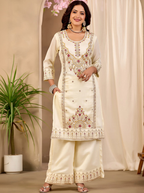 Sangria Embroidered Tunic with Palazzos - Image 3