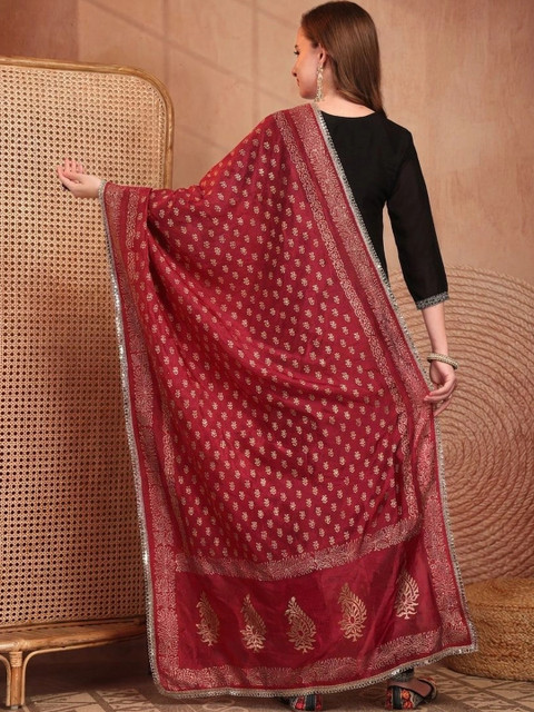 Clora Creation Ethnic Motifs Foil Print Dupatta with Sequinned - Image 4