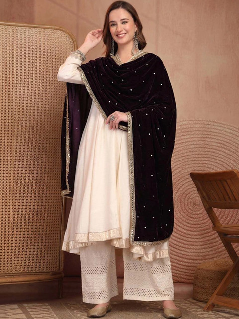 Clora Creation Velvet Dupatta with Sequinned - Image 4