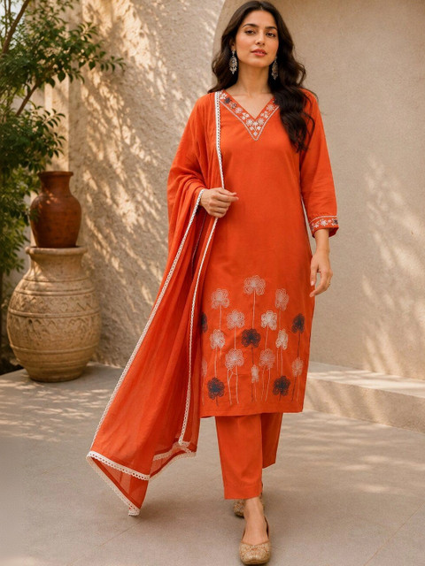 Moda Rapido Women Ethnic Motifs Embroidered Regular Thread Work Kurta with Trousers & With Dupatta