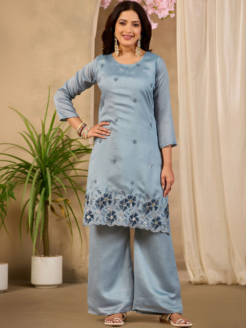 Sangria Floral Embroidered Tunic with Palazzos - Image 3
