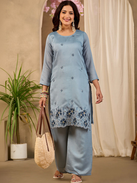 Sangria Floral Embroidered Tunic with Palazzos