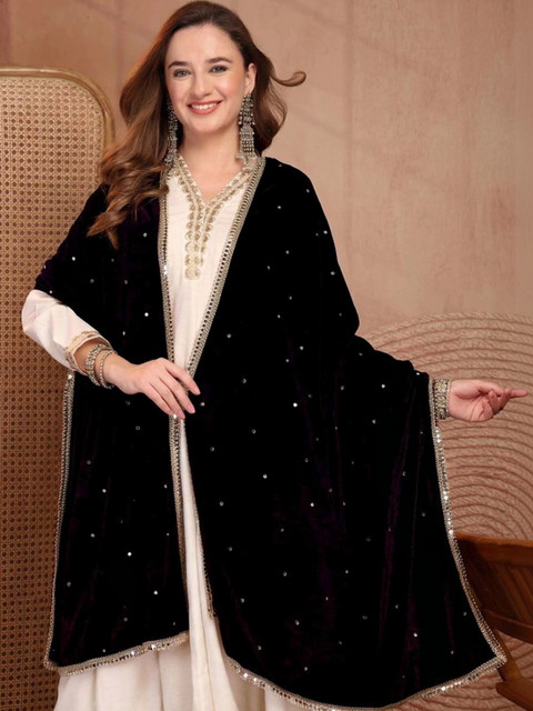 Clora Creation Velvet Dupatta with Sequinned - Image 3
