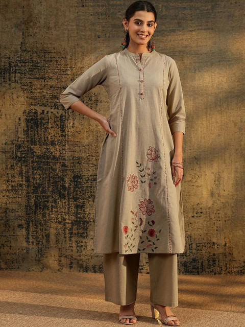Libas Floral Embroidered Tunic with Trousers - Image 2