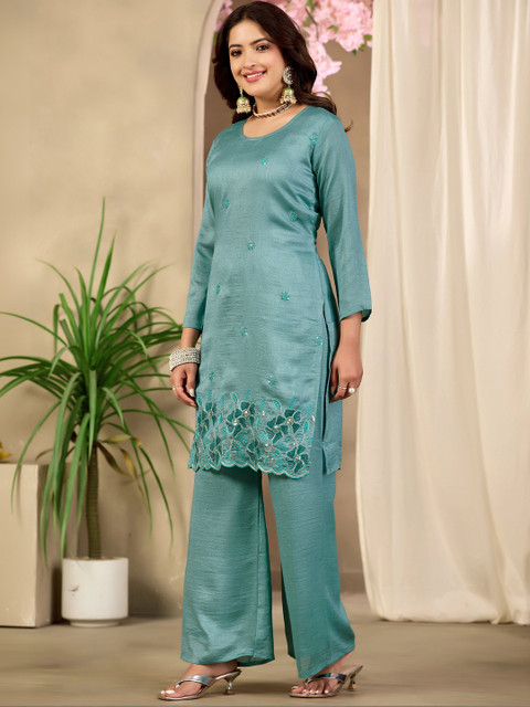 Sangria Floral Embroidered Tunic with Palazzos - Image 5