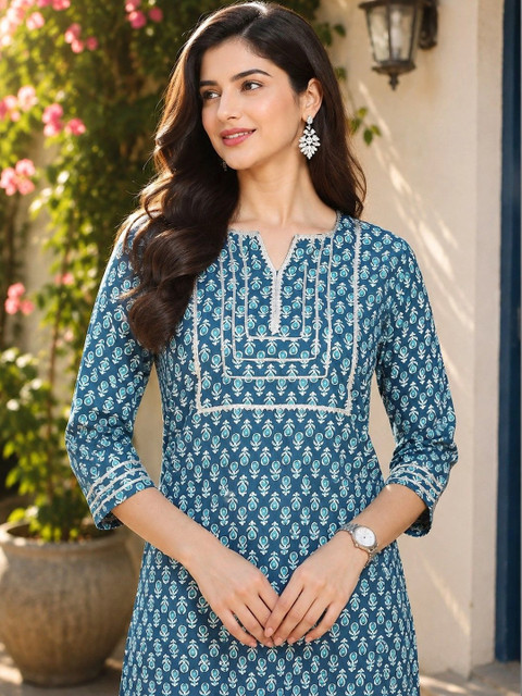 KALINI Women Ethnic Motifs Printed Thread Work Kurta - Image 4