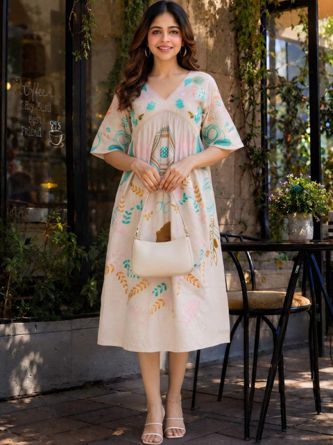 Moda Rapido Floral Print A-Line Midi Dress