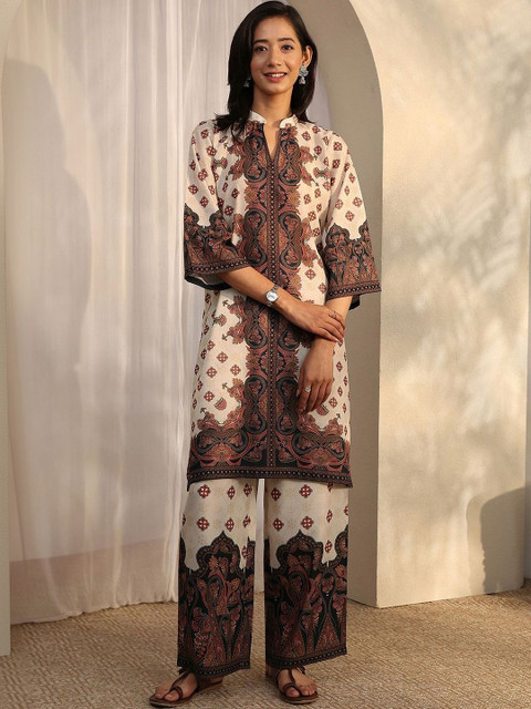 Libas Off White Printed Cotton Blend Co-Ord Sets - Image 5