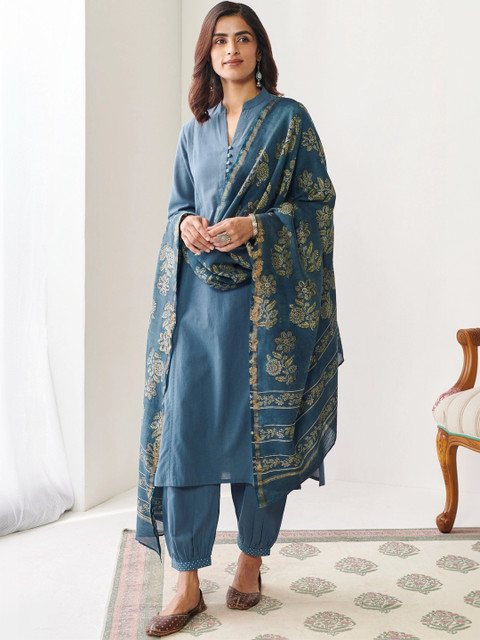 Anouk Women Ethnic Motifs Regular Beads and Stones Kurta with Trousers & With Dupatta