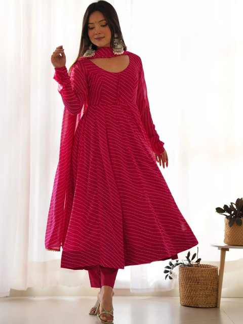 PALMIRA Women Leheriya Printed Regular Kurta with Trousers & With Dupatta