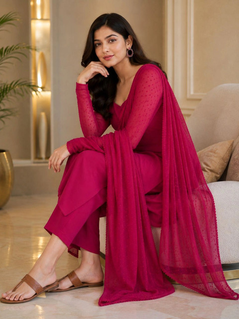 Dhalreza Women Regular Pure Cotton Kurta with Trousers & With Dupatta - Image 5