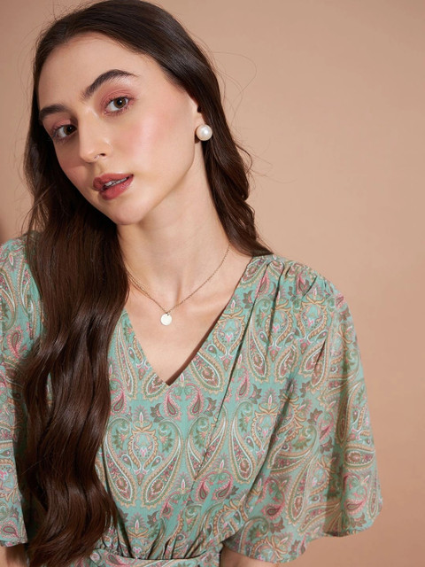 DressBerry Print Flared Sleeve Chiffon A-Line Dress - Image 3