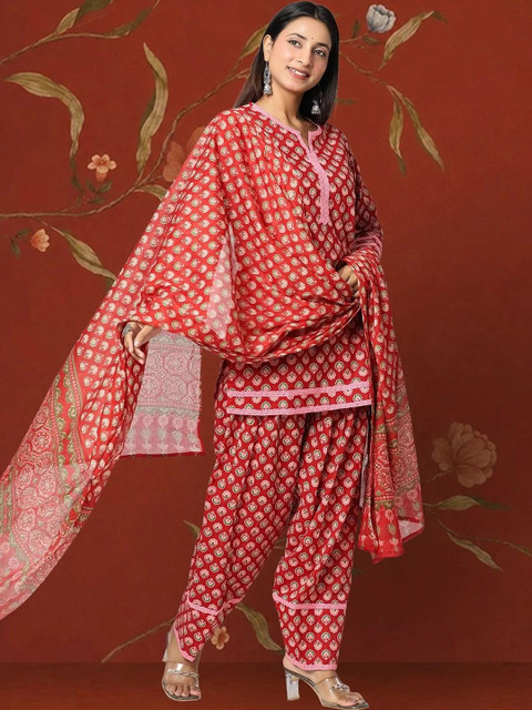 Sangria Women Ethnic Motifs Printed Regular Pure Cotton Kurta with Patiala & With Dupatta - Image 3