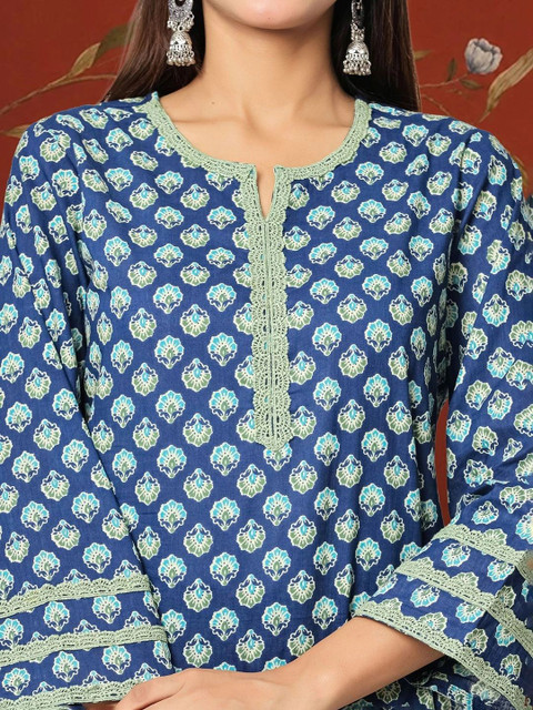 Sangria Women Ethnic Motifs Printed Regular Pure Cotton Kurta with Patiala & With Dupatta - Image 5