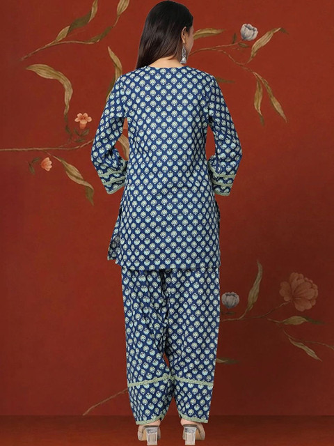 Sangria Women Ethnic Motifs Printed Regular Pure Cotton Kurta with Patiala & With Dupatta - Image 6