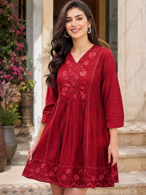SZN women Floral Embroidered A-Line Dress - Image 2