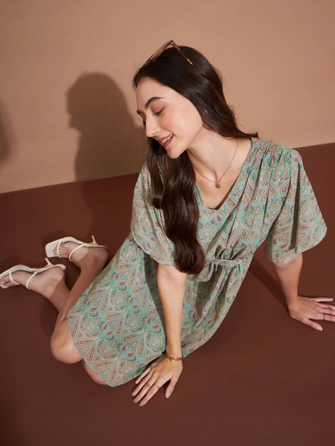 DressBerry Print Flared Sleeve Chiffon A-Line Dress - Image 6