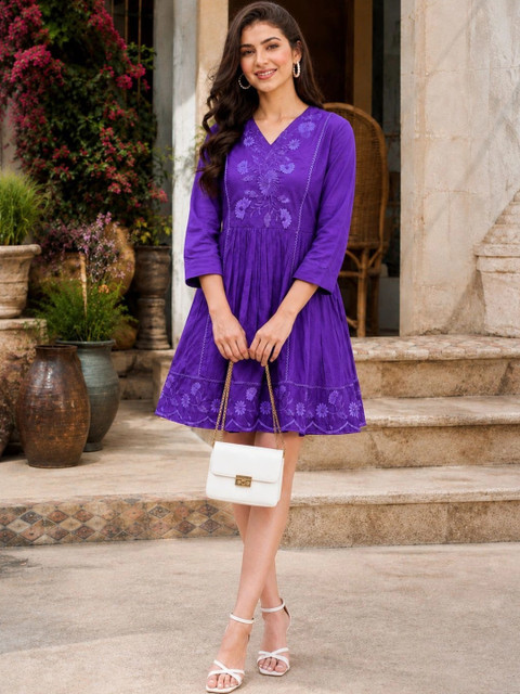 Puretouch Floral Embroidered A-Line Mini Dress - Image 6