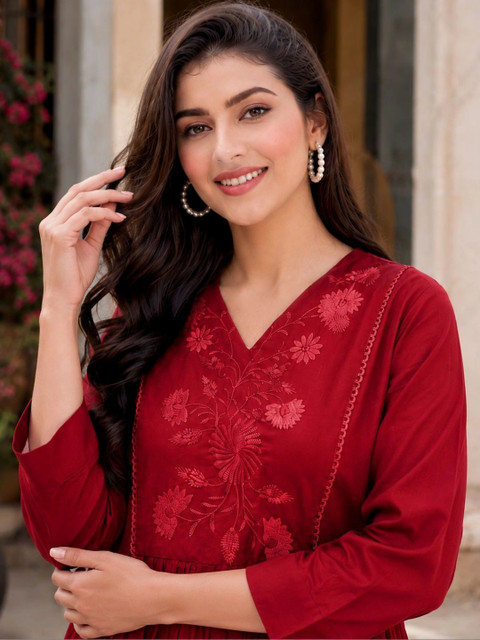 NAVYAAZRI Floral Embroidered Fit & Flare Dress - Image 4