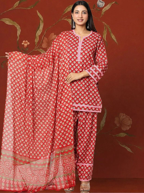 Sangria Women Ethnic Motifs Printed Regular Pure Cotton Kurta with Patiala & With Dupatta - Image 4