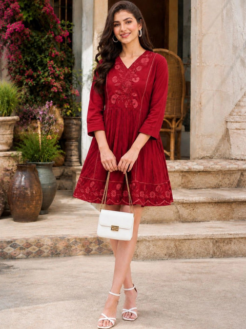 SZN women Floral Embroidered A-Line Dress - Image 5