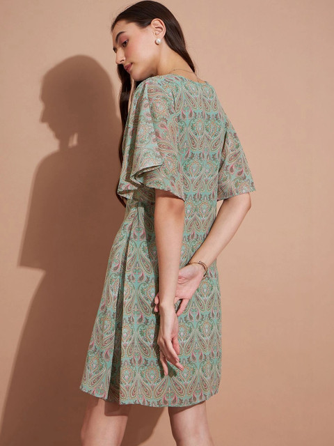 DressBerry Print Flared Sleeve Chiffon A-Line Dress - Image 5