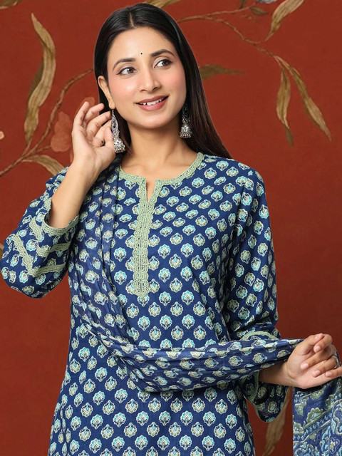 Sangria Women Ethnic Motifs Printed Regular Pure Cotton Kurta with Patiala & With Dupatta - Image 4