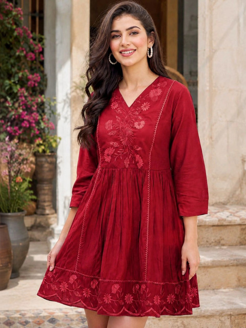 KALINI women Floral Embroidered A-Line Dress