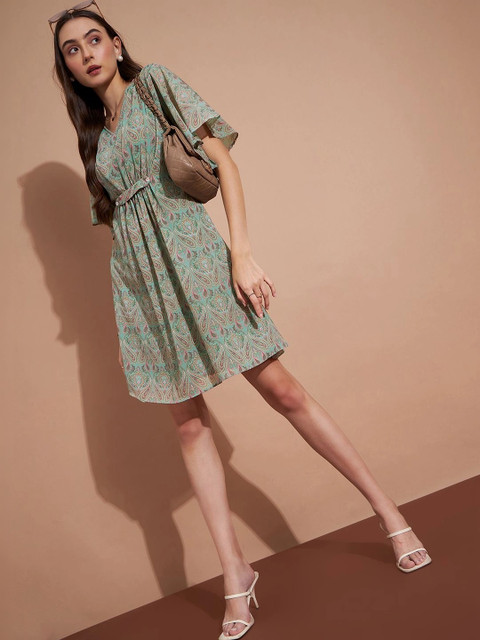 DressBerry Print Flared Sleeve Chiffon A-Line Dress - Image 2