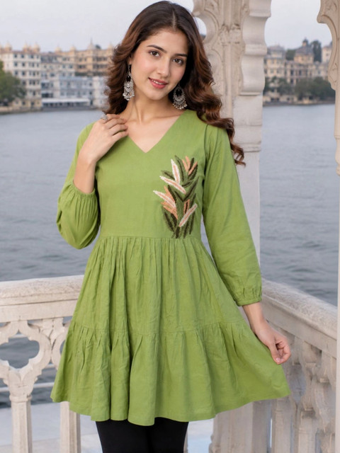 PEACH PIPER Ethnic Motifs Embroidered A-Line Dress