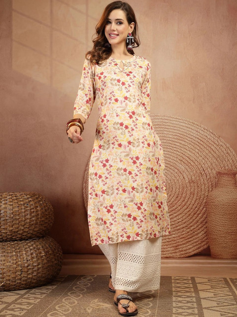 KIMAYRA Women Floral Printed Keyhole Neck Floral Kurta - Image 3