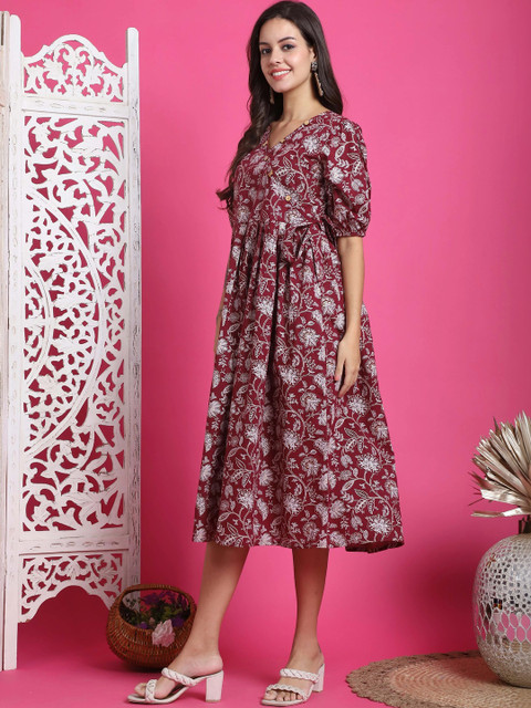 Roly Poly Floral Print A-Line Midi Dress - Image 6