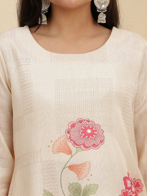 Moda Rapido Women Floral Printed Regular Linen Kurta with Trousers & With Dupatta - Image 7