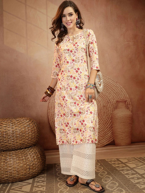 KIMAYRA Women Floral Printed Keyhole Neck Floral Kurta - Image 2