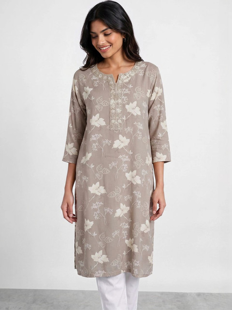 Melange by Lifestyle Women Floral Printed Thread Work Floral Kurta