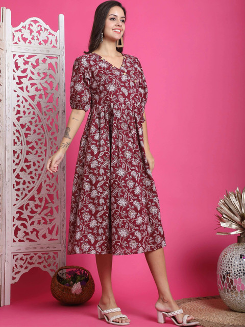 Roly Poly Floral Print A-Line Midi Dress - Image 7