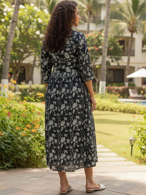 Roly Poly Floral Print A-Line Midi Dress - Image 5