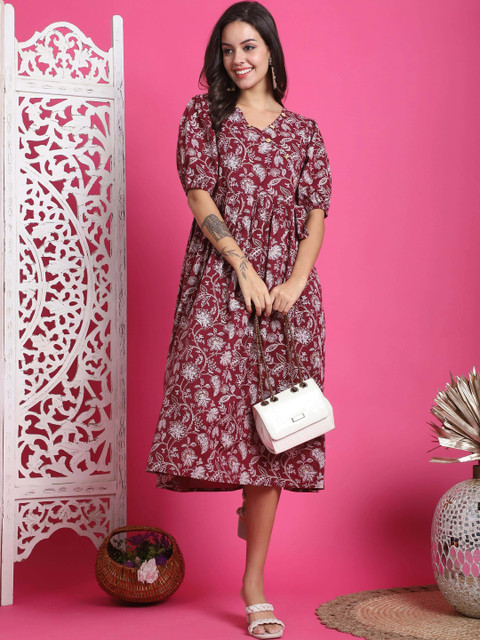 Roly Poly Floral Print A-Line Midi Dress - Image 5