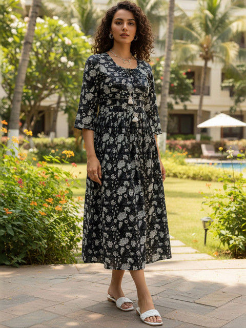 Roly Poly Floral Print A-Line Midi Dress - Image 2