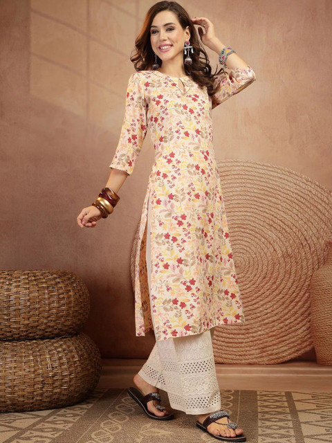 KIMAYRA Women Floral Printed Keyhole Neck Floral Kurta - Image 6