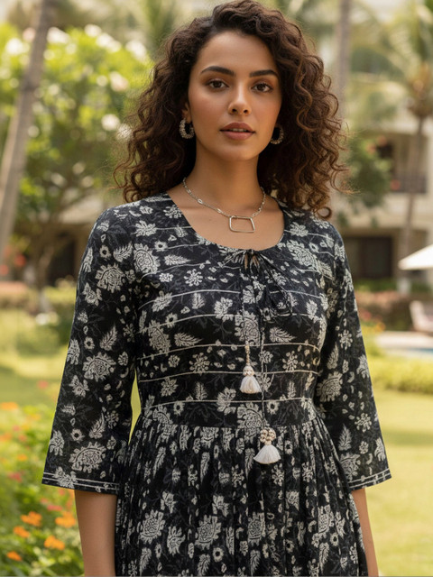 Roly Poly Floral Print A-Line Midi Dress - Image 4