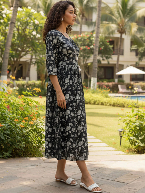 Roly Poly Floral Print A-Line Midi Dress - Image 3