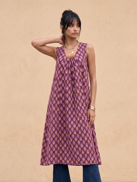 fusion by glitchez Floral Printed Pure Cotton A-Line Kurta