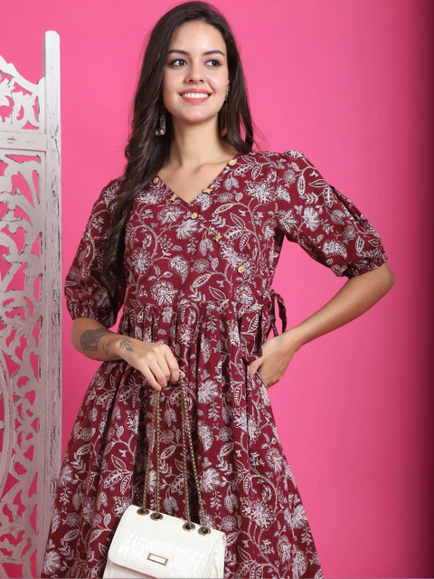 Roly Poly Floral Print A-Line Midi Dress - Image 4