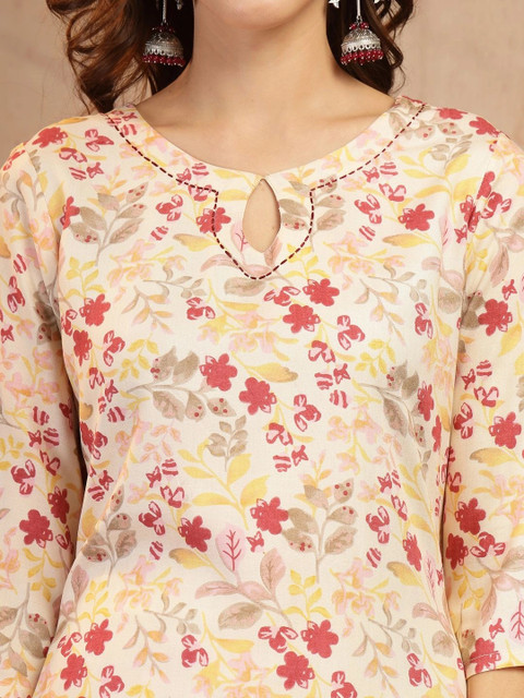 KIMAYRA Women Floral Printed Keyhole Neck Floral Kurta - Image 5