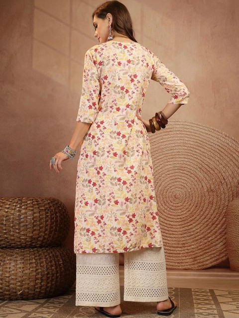 KIMAYRA Women Floral Printed Keyhole Neck Floral Kurta - Image 7