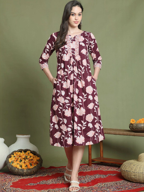 Roly Poly Floral Print A-Line Dress