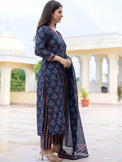 all about you Women Ethnic Motifs Printed Regular Kurta with Trousers & With Dupatta - Image 3